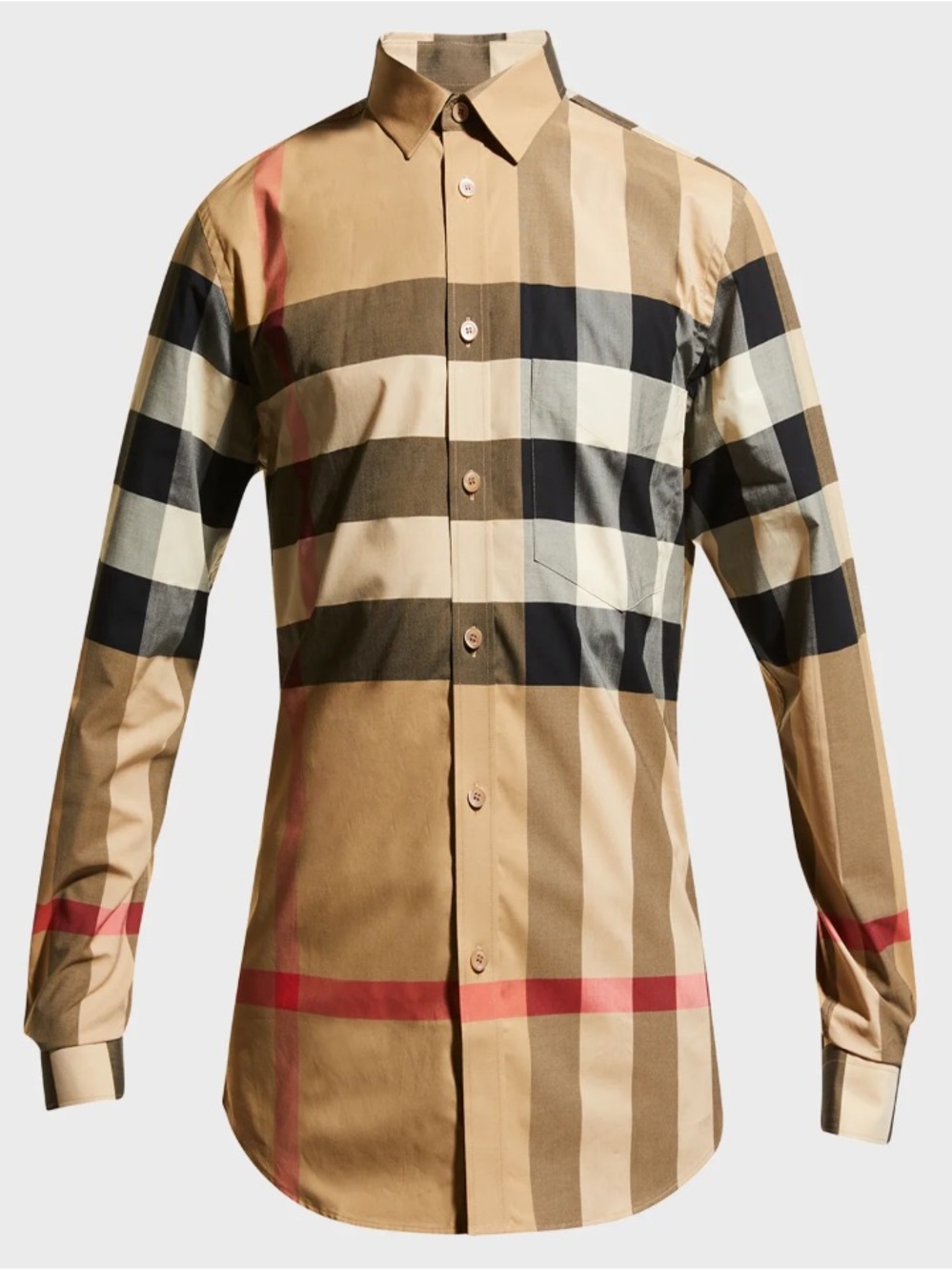 Burberry Beige and Black Check Cotton Button-Down Shirt with Red Accents